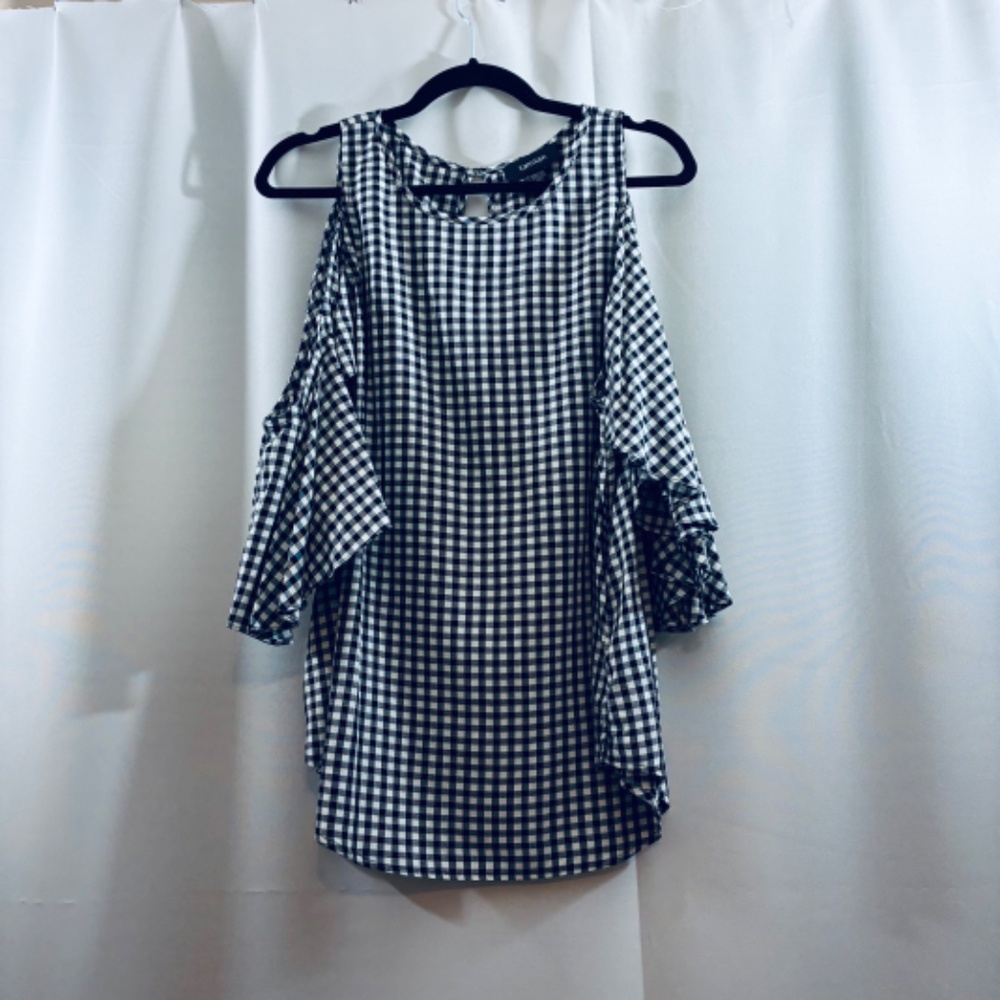 Karen Kane Cold Shoulder Black and White Gingham Blouse